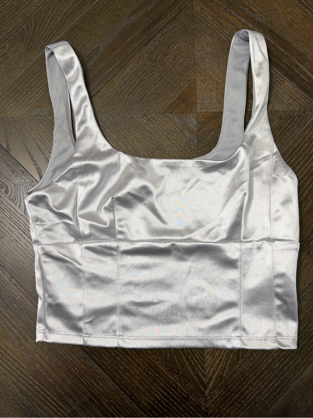 Forever 21 Silver Satin Crop Tank Top
